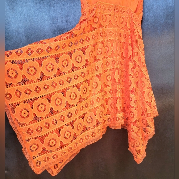 Free People Just Like Honey Coral Handkerchief Lace Overlay Midi Dress size 0 - Picture 13 of 16